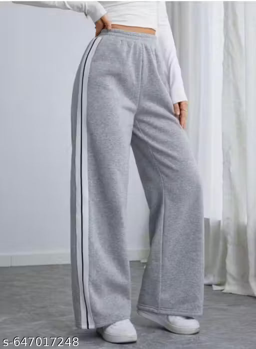 TRENDY WIDE LAG BAGGY STRAIGHT FIT STRIPE WOMEN TROUSER